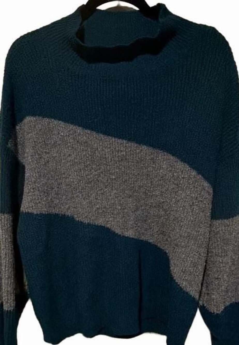 Fortune + Ivy Color Block Mock Neck Sweater Teal/Grey